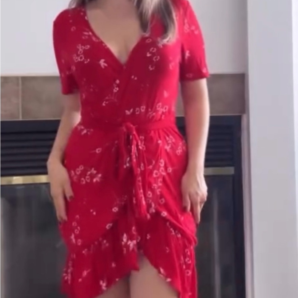 Boohoo Red Floral High Low Dress